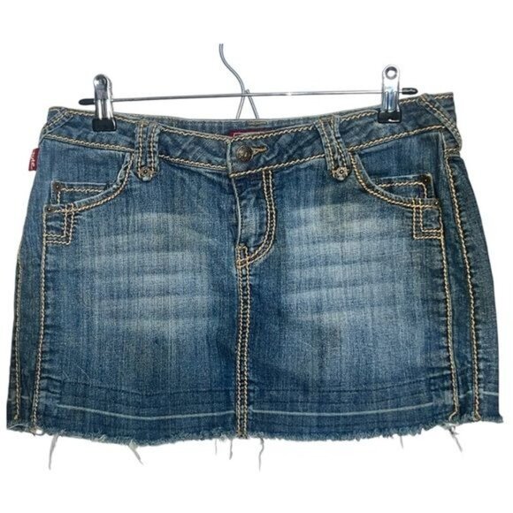 Tyte Distressed Denim Skirt Women Size 11 Mid Rise Raw Hem Vintage Inspired - Picture 1 of 11